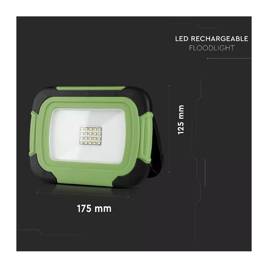 LED Димируем акумулаторен прожектор SAMSUNG CHIP + функция SOS LED/10W/3,7V/USB IP44 4000K 3600 mAh зелен