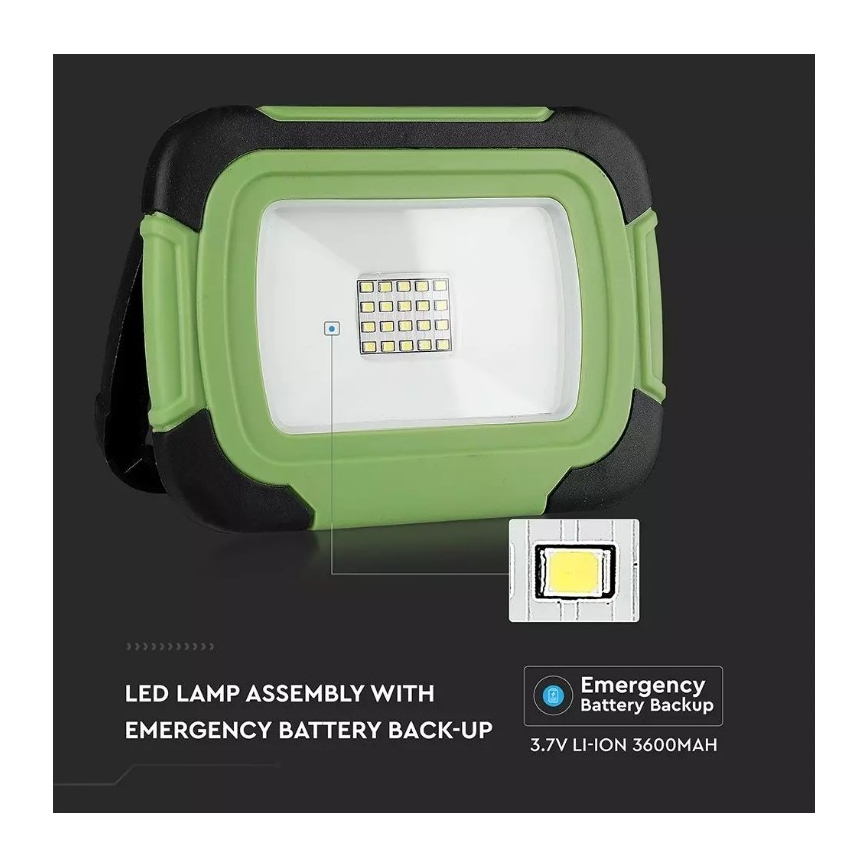 LED Димируем акумулаторен прожектор SAMSUNG CHIP + функция SOS LED/20W/3,7V/USB IP44 4000K 7200 mAh зелен