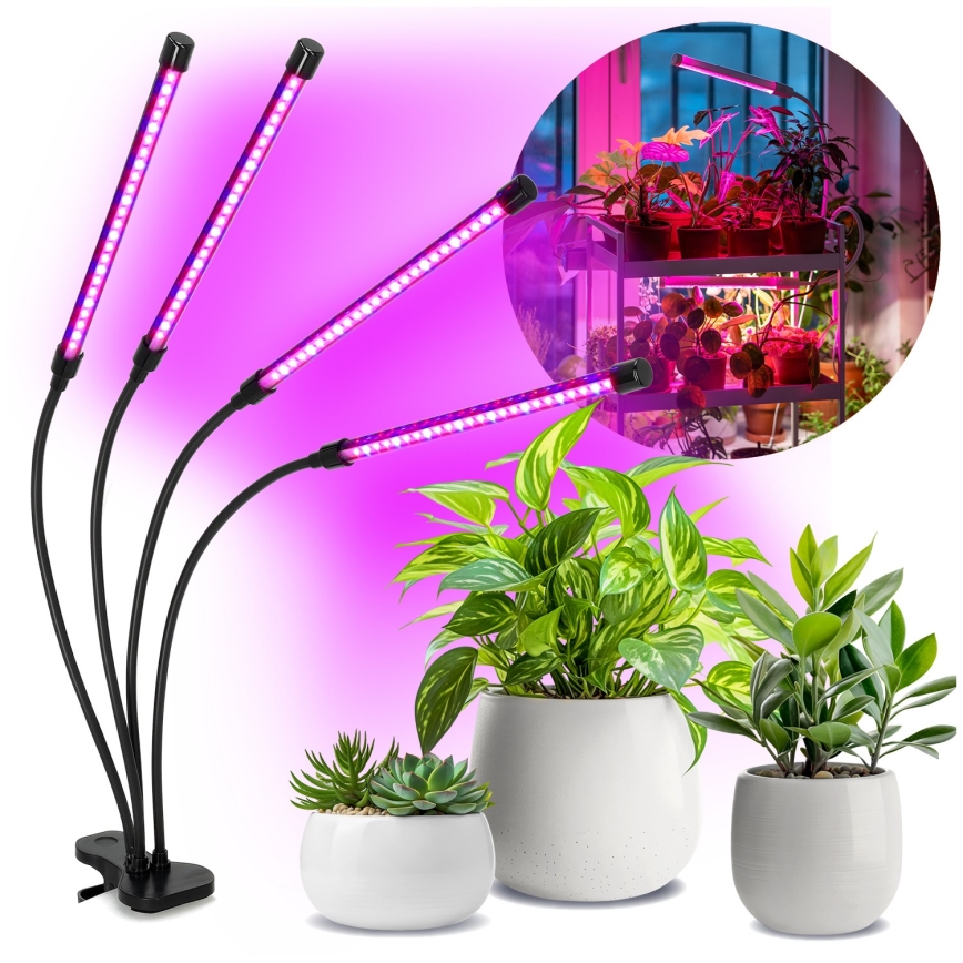 LED Димируем flexible настолна лампа с щипка за отглеждане на растения VITARO 4xLED/10W/230V черен