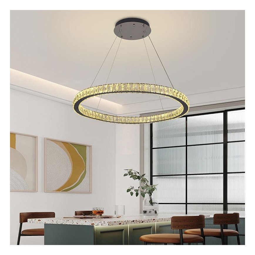 LED Димируем кристален полилей на връв LED/100W/230V 3000-6500K сребрист + дистанционно управление