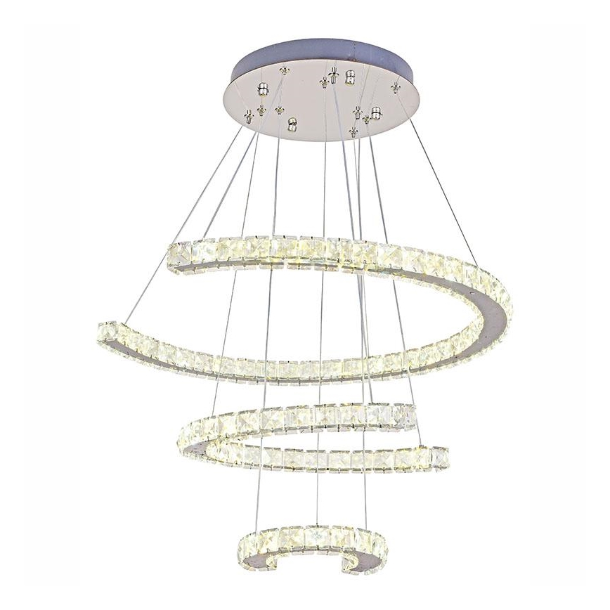 LED Димируем кристален полилей на връв LED/100W/230V 3000-6500K сребрист + дистанционно управление
