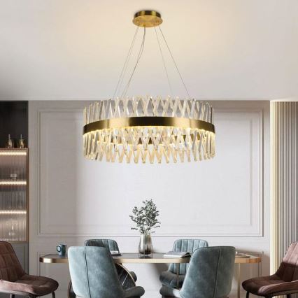 LED Димируем кристален полилей на връв LED/110W/230V 3000-6500K златист + дистанционно управление
