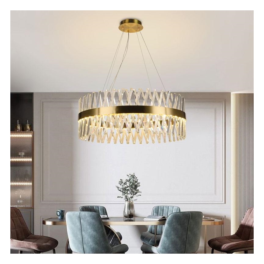 LED Димируем кристален полилей на връв LED/110W/230V 3000-6500K златист + дистанционно управление