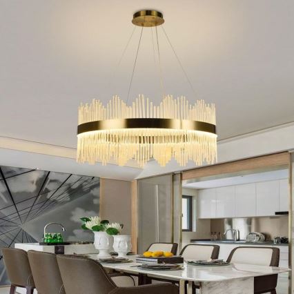 LED Димируем кристален полилей на връв LED/110W/230V 3000-6500K златист + дистанционно управление
