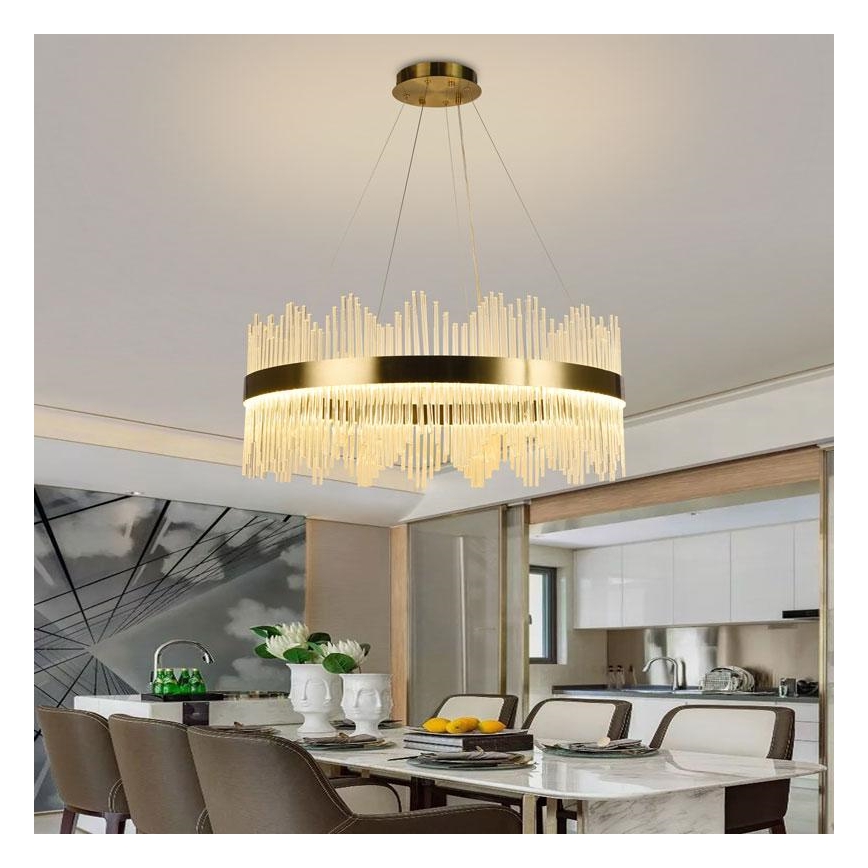 LED Димируем кристален полилей на връв LED/110W/230V 3000-6500K златист + дистанционно управление