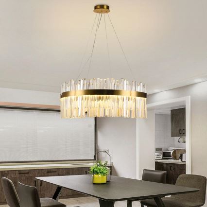 LED Димируем кристален полилей на връв LED/110W/230V 3000-6500K златист + дистанционно управление