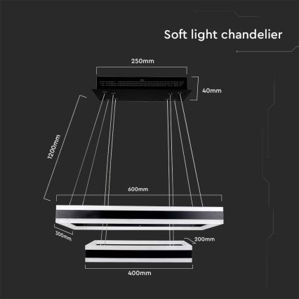 LED Димируем пендел LED/113W/230V 3000K черен
