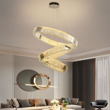 LED Димируем кристален полилей на нишка LED/115W/230V 3000-6500K лъскав хром + дистанционно управление