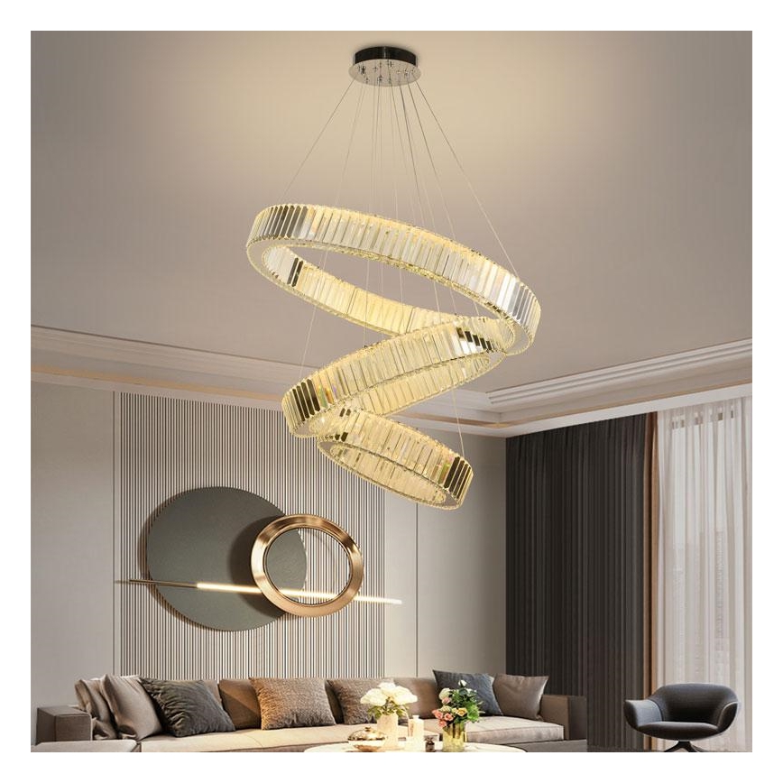 LED Димируем кристален полилей на нишка LED/115W/230V 3000-6500K лъскав хром + дистанционно управление