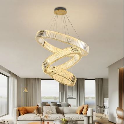 LED Димируем кристален полилей на връв LED/115W/230V 3000-6500K хром/златист + дистанционно управление