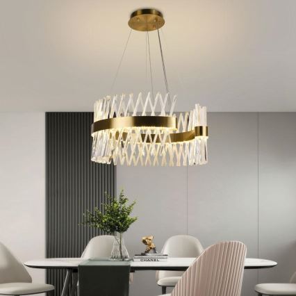 LED Димируем кристален полилей на връв LED/130W/230V 3000-6500K златист + дистанционно управление
