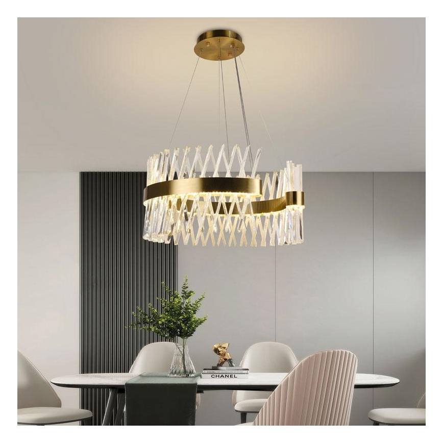 LED Димируем кристален полилей на връв LED/130W/230V 3000-6500K златист + дистанционно управление