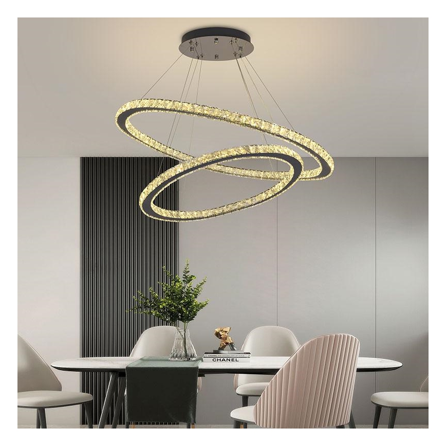 LED Димируем кристален полилей на връв LED/160W/230V 3000-6500K сребрист + дистанционно управление