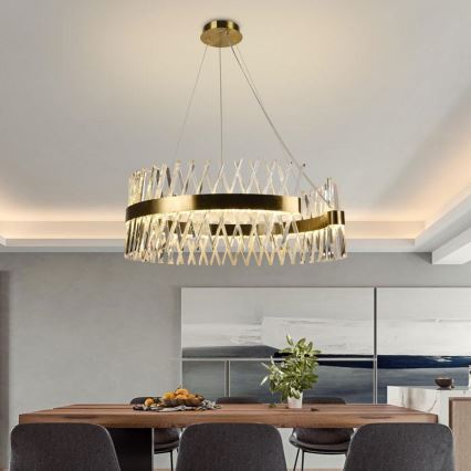 LED Димируем кристален полилей на връв LED/175W/230V 3000-6500K златист + дистанционно управление