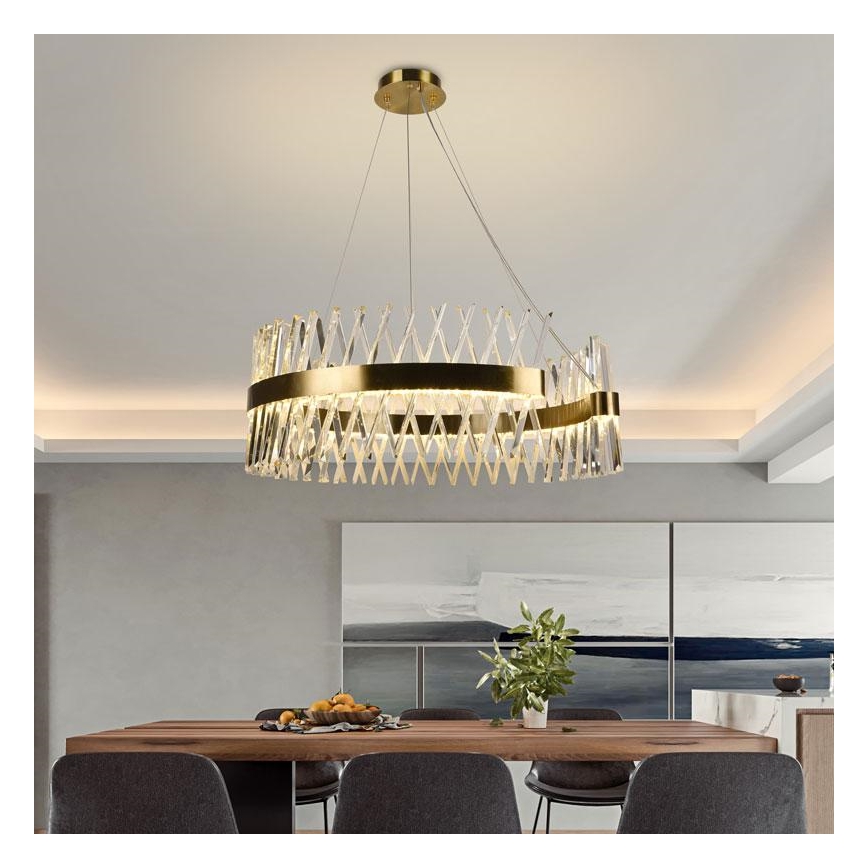 LED Димируем кристален полилей на връв LED/175W/230V 3000-6500K златист + дистанционно управление