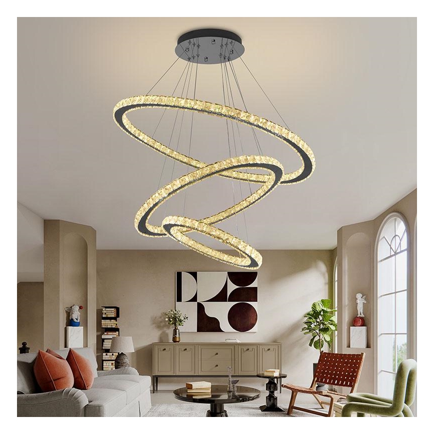 LED Димируем кристален полилей на връв LED/210W/230V 3000-6500K сребрист + дистанционно управление