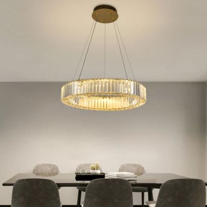 LED Димируем кристален полилей на връв LED/40W/230V 3000-6500K хром/златист + дистанционно управление
