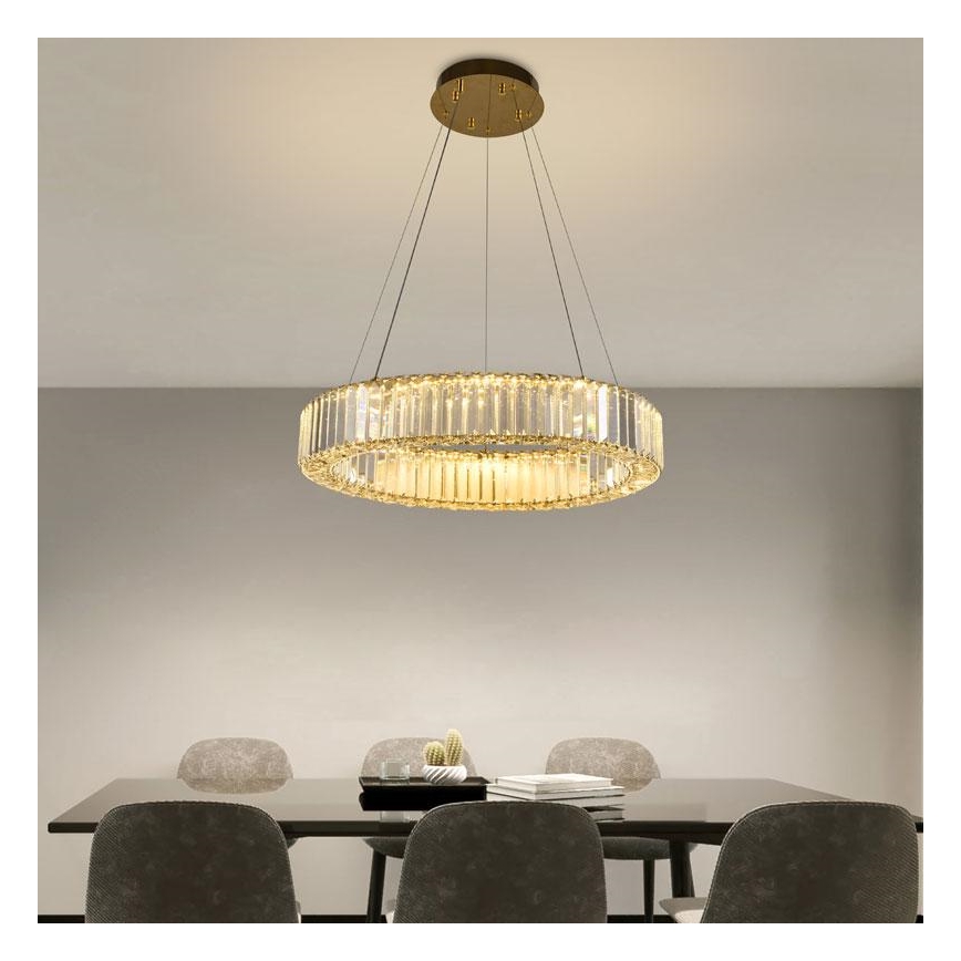 LED Димируем кристален полилей на връв LED/40W/230V 3000-6500K хром/златист + дистанционно управление