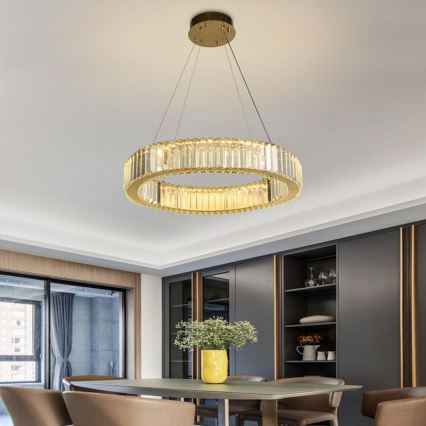 LED Димируем кристален полилей на връв LED/40W/230V 3000-6500K хром/златист + дистанционно управление