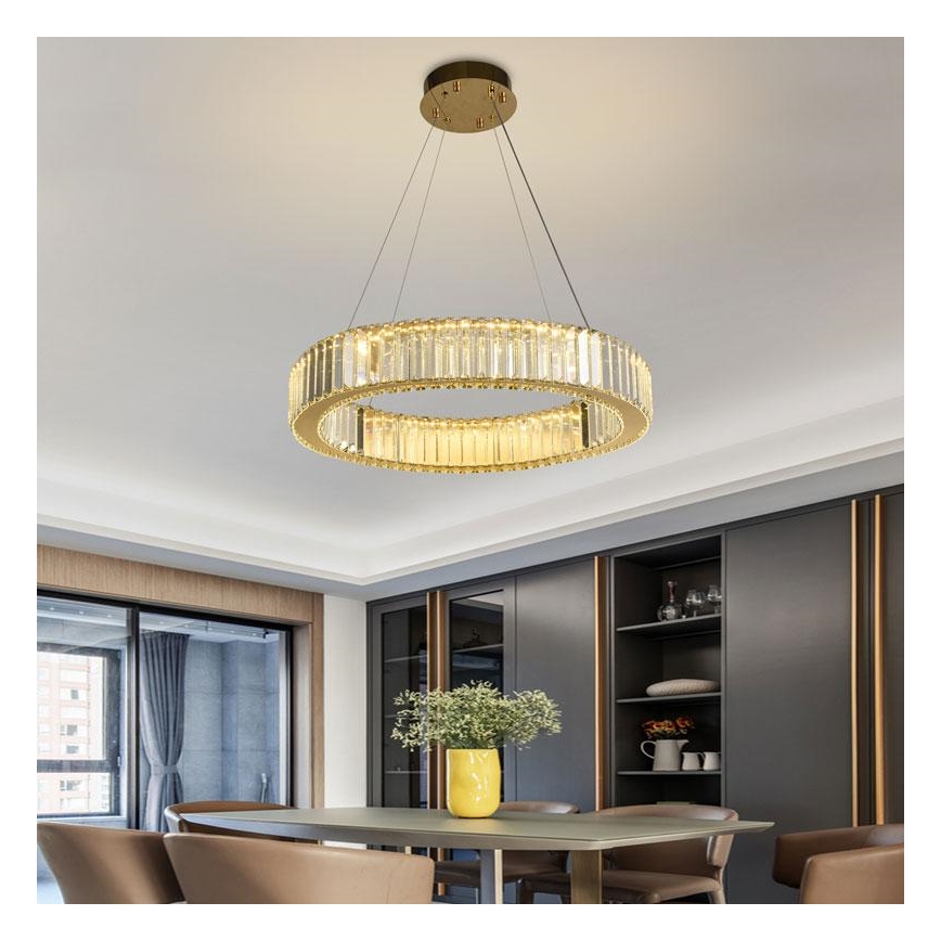 LED Димируем кристален полилей на връв LED/40W/230V 3000-6500K хром/златист + дистанционно управление