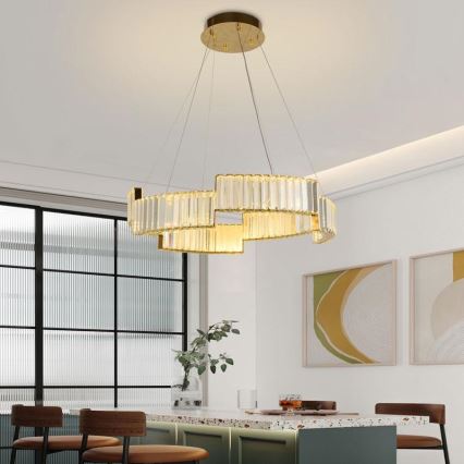 LED Димируем кристален полилей на връв LED/40W/230V 3000-6500K златист + дистанционно управление