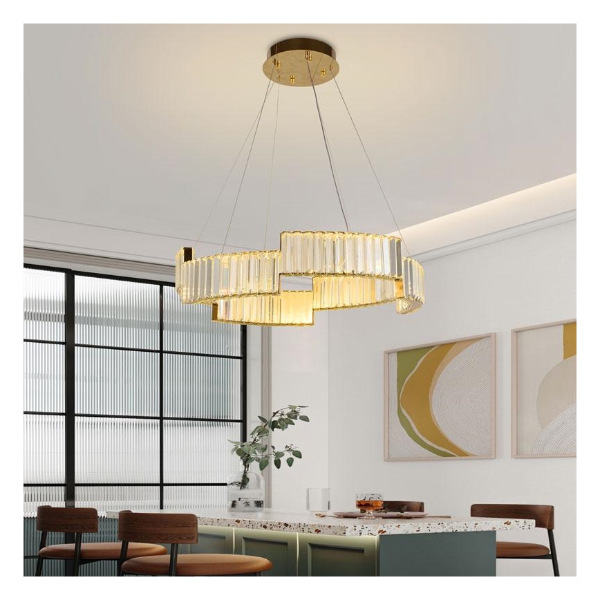 LED Димируем кристален полилей на връв LED/40W/230V 3000-6500K златист + дистанционно управление