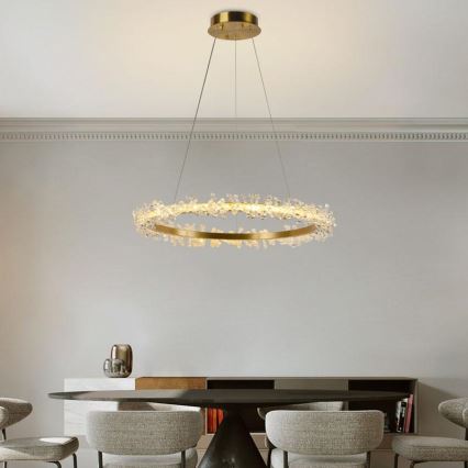 LED Димируем кристален полилей на връв LED/40W/230V 3000-6500K златист + дистанционно управление
