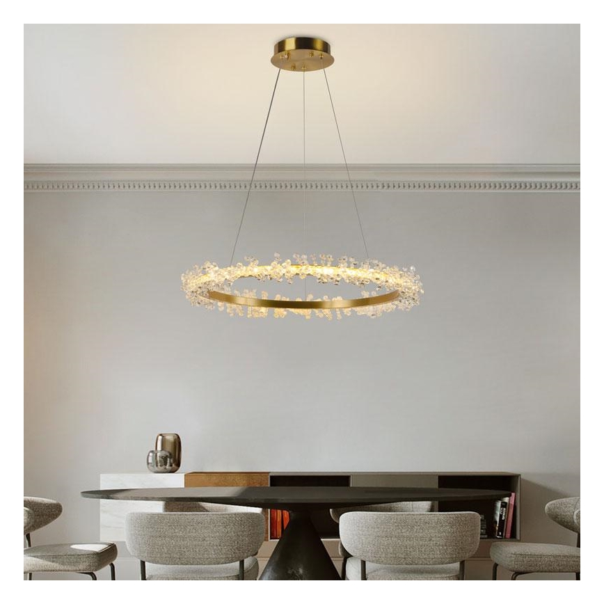 LED Димируем кристален полилей на връв LED/40W/230V 3000-6500K златист + дистанционно управление