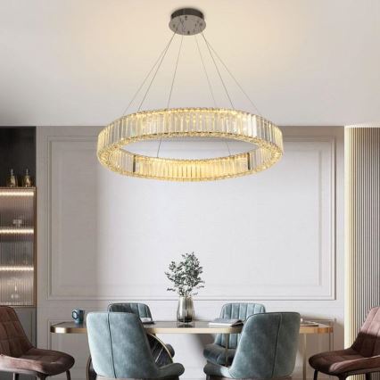 LED Димируем кристален полилей на нишка LED/50W/230V 3000-6500K лъскав хром + дистанционно управление