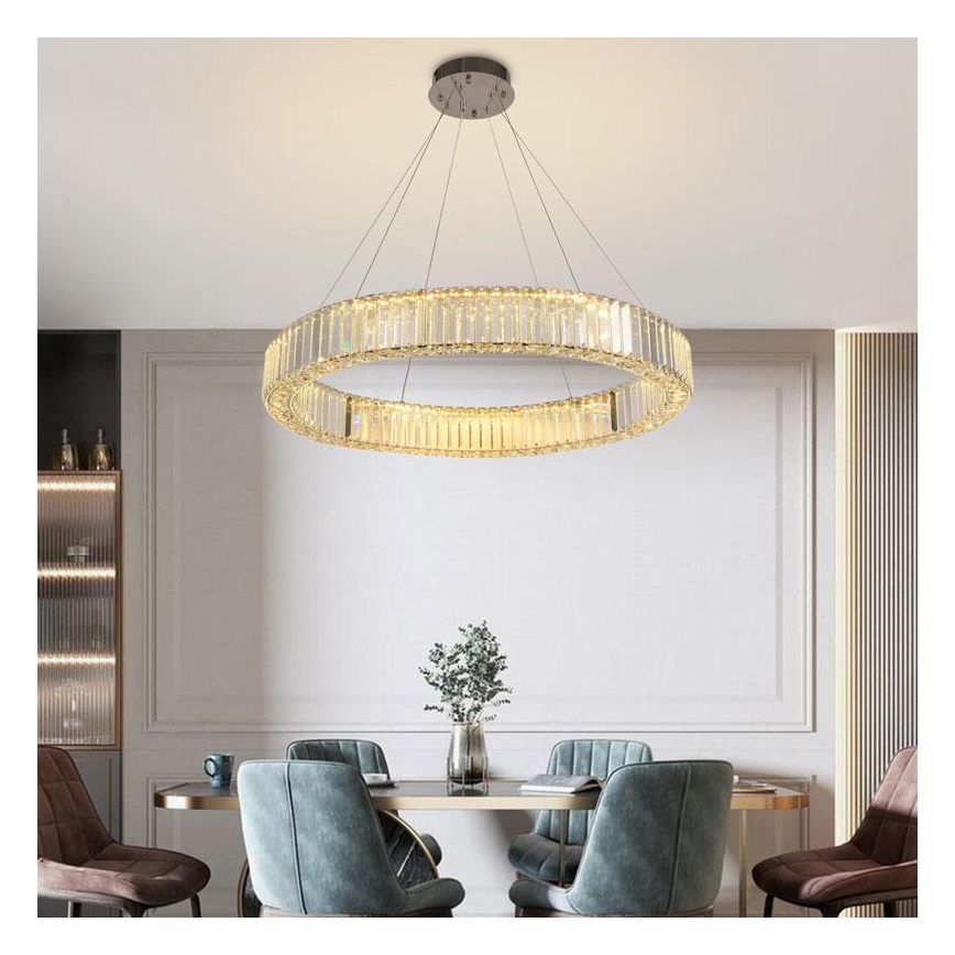 LED Димируем кристален полилей на нишка LED/50W/230V 3000-6500K лъскав хром + дистанционно управление
