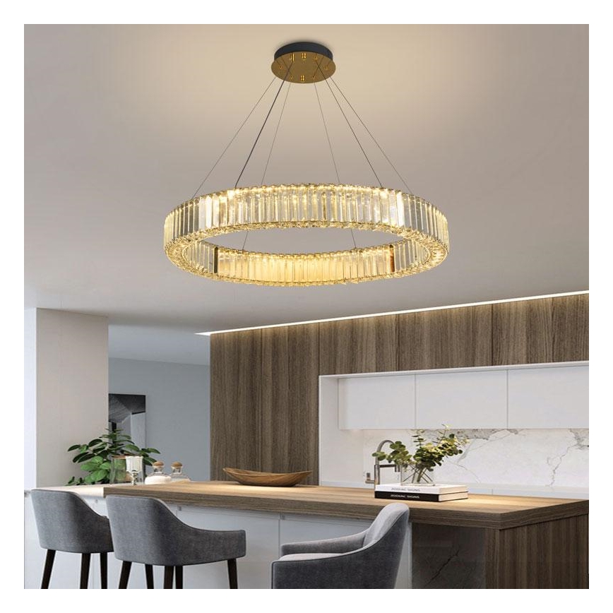 LED Димируем кристален полилей на връв LED/50W/230V 3000-6500K хром/златист + дистанционно управление