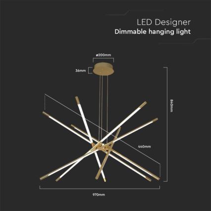 LED Димируем пендел LED/50W/230V 3000K златист