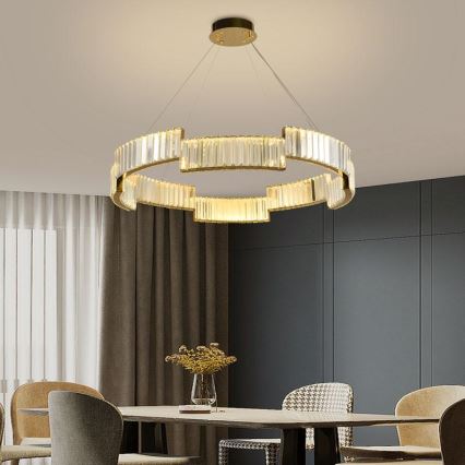 LED Димируем кристален полилей на връв LED/60W/230V 3000-6500K златист + дистанционно управление