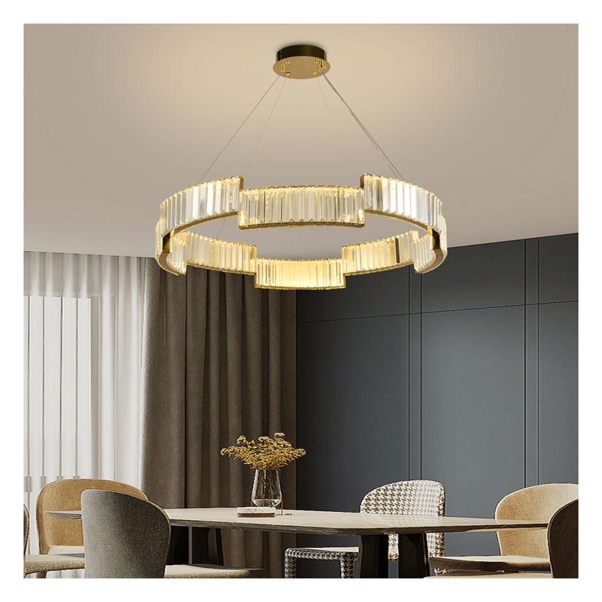 LED Димируем кристален полилей на връв LED/60W/230V 3000-6500K златист + дистанционно управление
