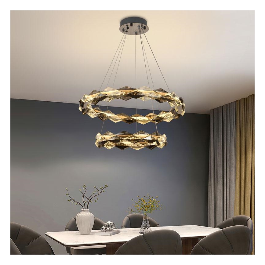 LED Димируем кристален полилей на нишка LED/65W/230V 3000-6500K лъскав хром + дистанционно управление