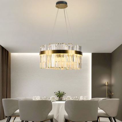 LED Димируем кристален полилей на връв LED/70W/230V 3000-6500K златист + дистанционно управление