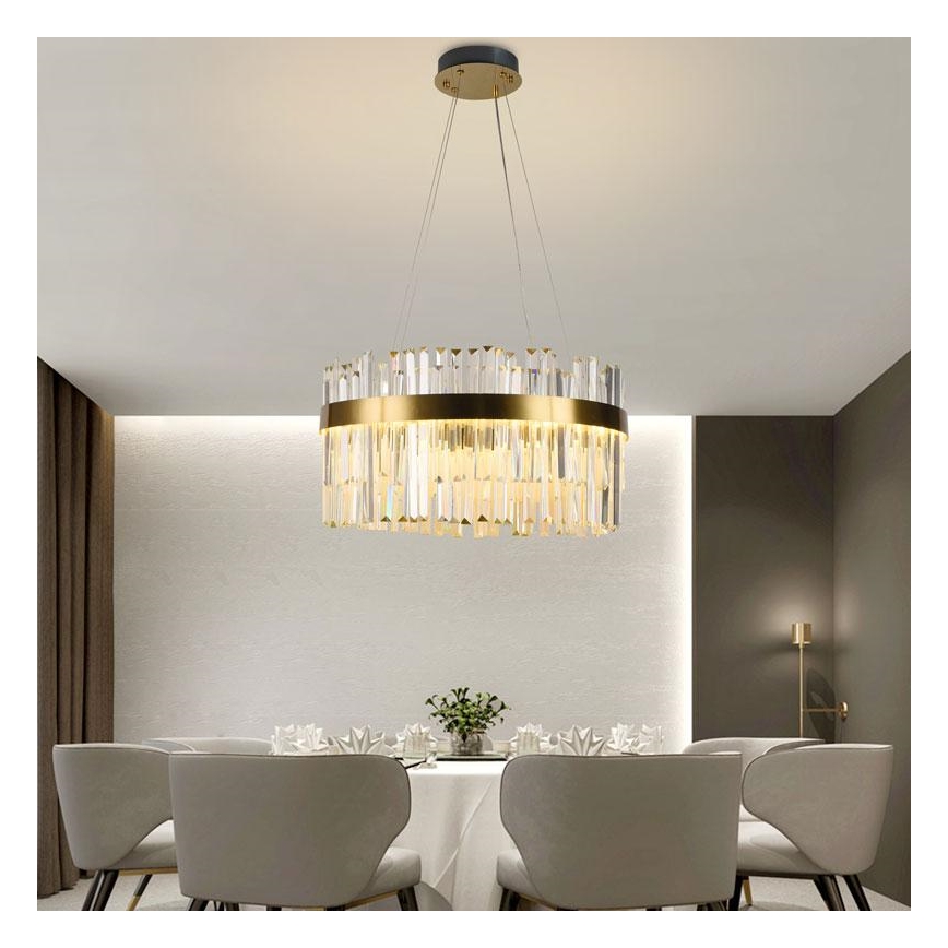 LED Димируем кристален полилей на връв LED/70W/230V 3000-6500K златист + дистанционно управление