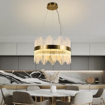 LED Димируем кристален полилей на връв LED/70W/230V 3000-6500K златист + дистанционно управление