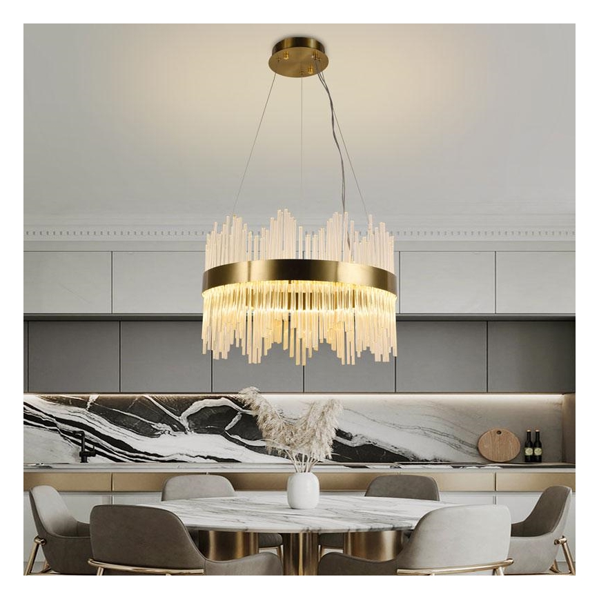 LED Димируем кристален полилей на връв LED/70W/230V 3000-6500K златист + дистанционно управление