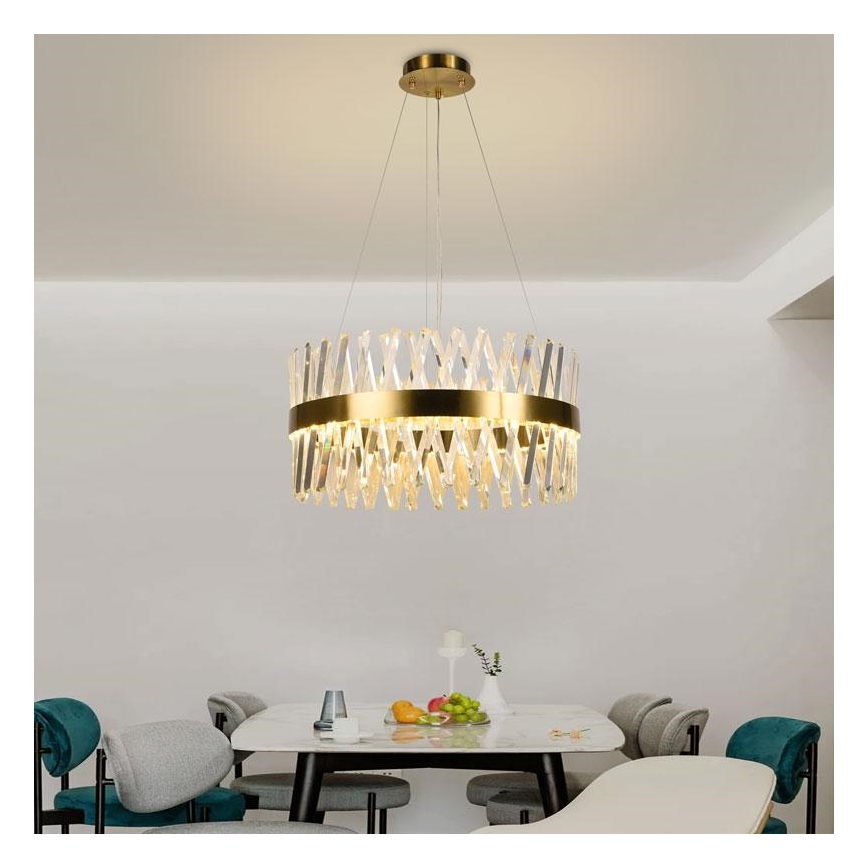 LED Димируем кристален полилей на връв LED/80W/230V 3000-6500K златист + дистанционно управление