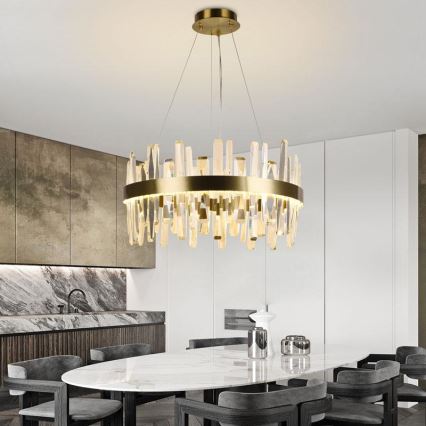 LED Димируем кристален полилей на връв LED/80W/230V 3000-6500K златист + дистанционно управление