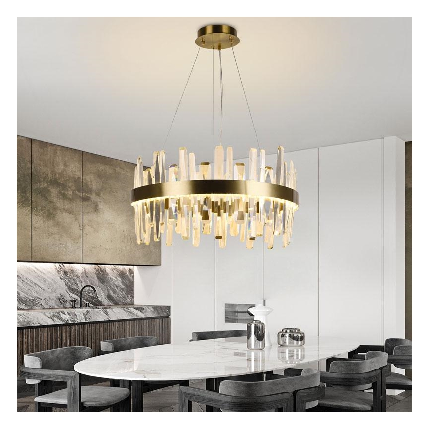 LED Димируем кристален полилей на връв LED/80W/230V 3000-6500K златист + дистанционно управление