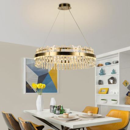 LED Димируем кристален полилей на връв LED/80W/230V 3000-6500K златист + дистанционно управление