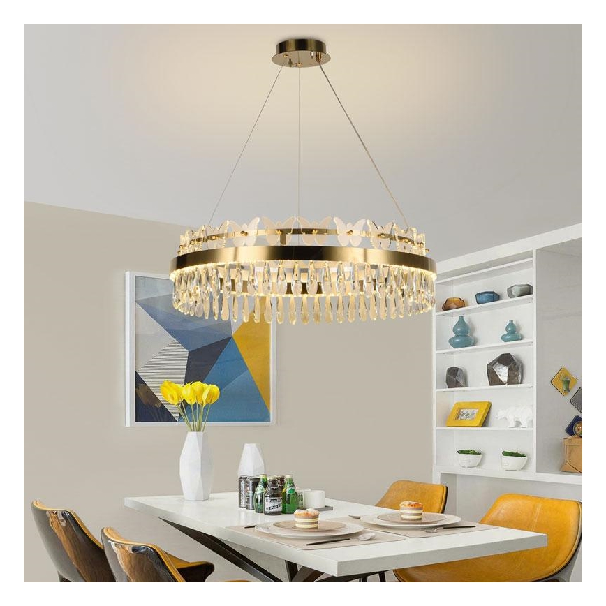 LED Димируем кристален полилей на връв LED/80W/230V 3000-6500K златист + дистанционно управление