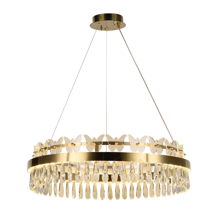 LED Димируем кристален полилей на връв LED/80W/230V 3000-6500K златист + дистанционно управление