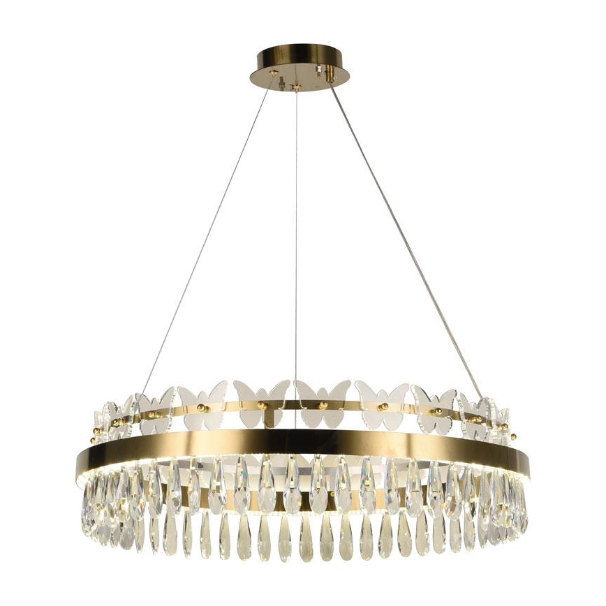 LED Димируем кристален полилей на връв LED/80W/230V 3000-6500K златист + дистанционно управление