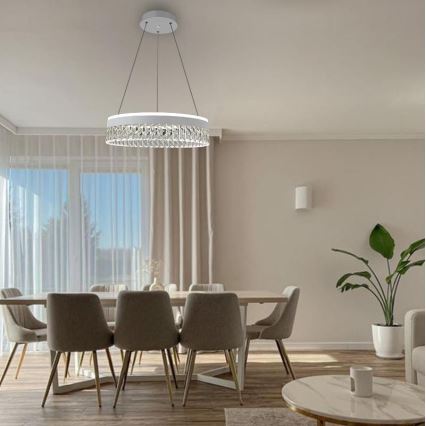 LED Димируем кристален полилей на връв LED/90W/230V 3000-6500K бял + дистанционно управление