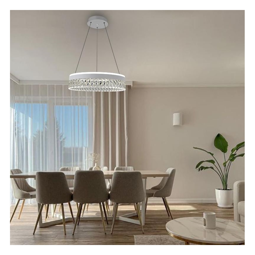 LED Димируем кристален полилей на връв LED/90W/230V 3000-6500K бял + дистанционно управление