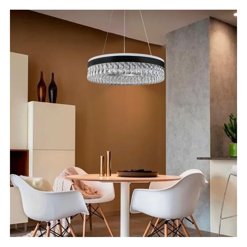 LED Димируем кристален полилей на връв LED/90W/230V 3000-6500K черен + дистанционно управление