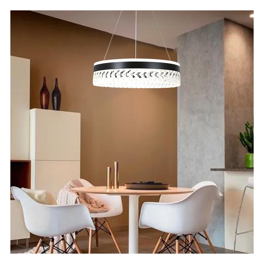 LED Димируем кристален полилей на връв LED/90W/230V 3000-6500K черен + дистанционно управление
